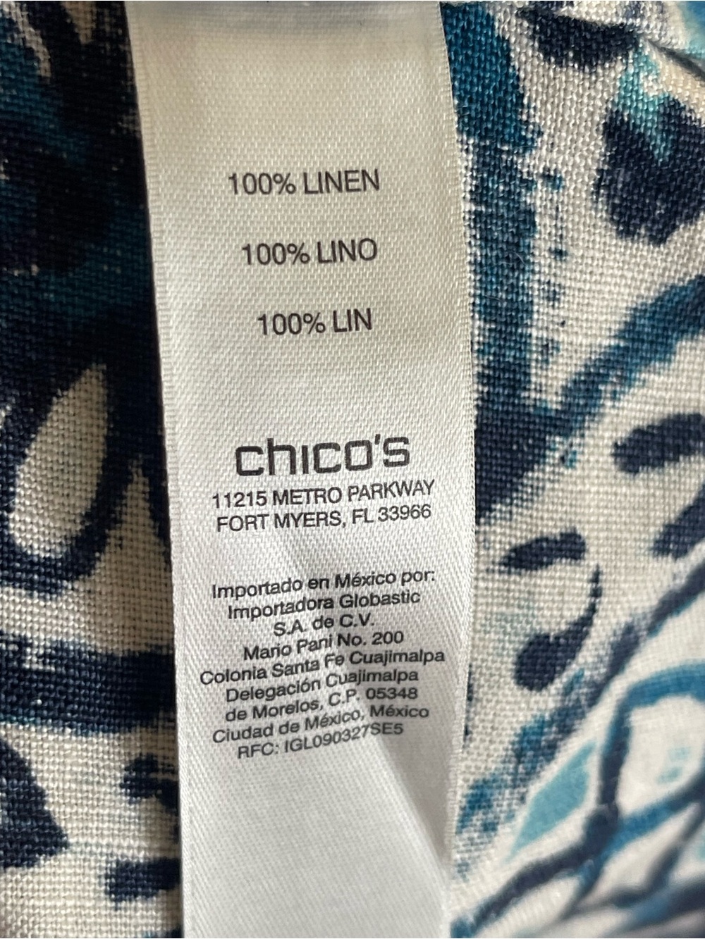 Chico's Artisan Batik Watercolor 100% Linen Jacket Blue Cream Size 2 L - Picture 8 of 9